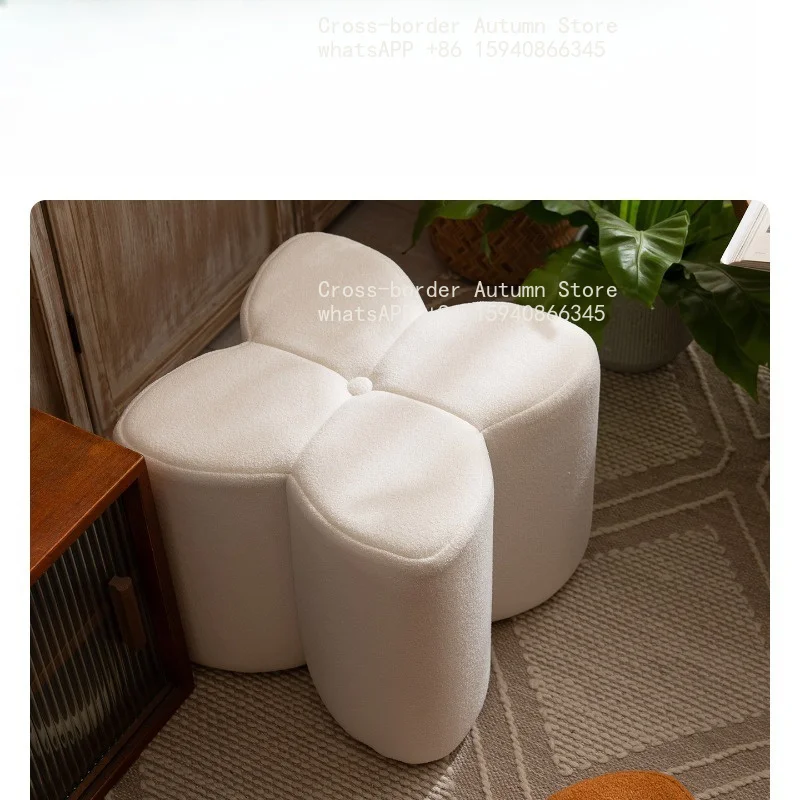 Lilac flower stool, shoe changing  solid wood small low  living room sofa simple and modern dressing