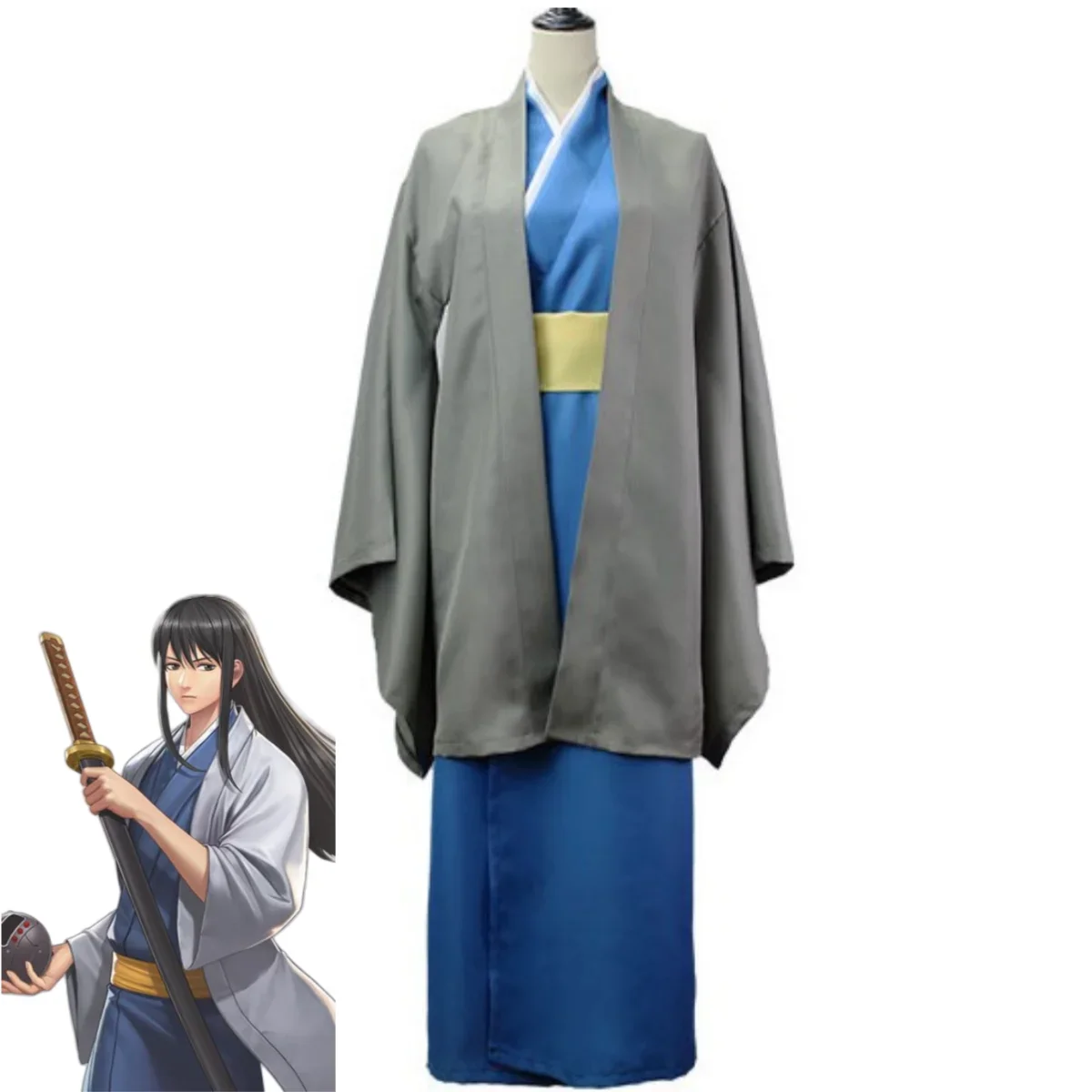 Anime GINTAMA Katsura Kotarou Cosplay Costume Japanese Kimono Cloak Bathrobe Uniform Wig Adult Man Woman Birthday Party Suit