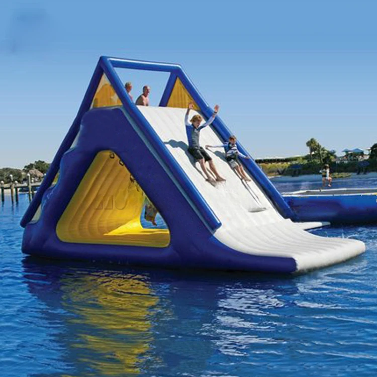 Professional factory slides floating on sea water park inflatable triangle water slide