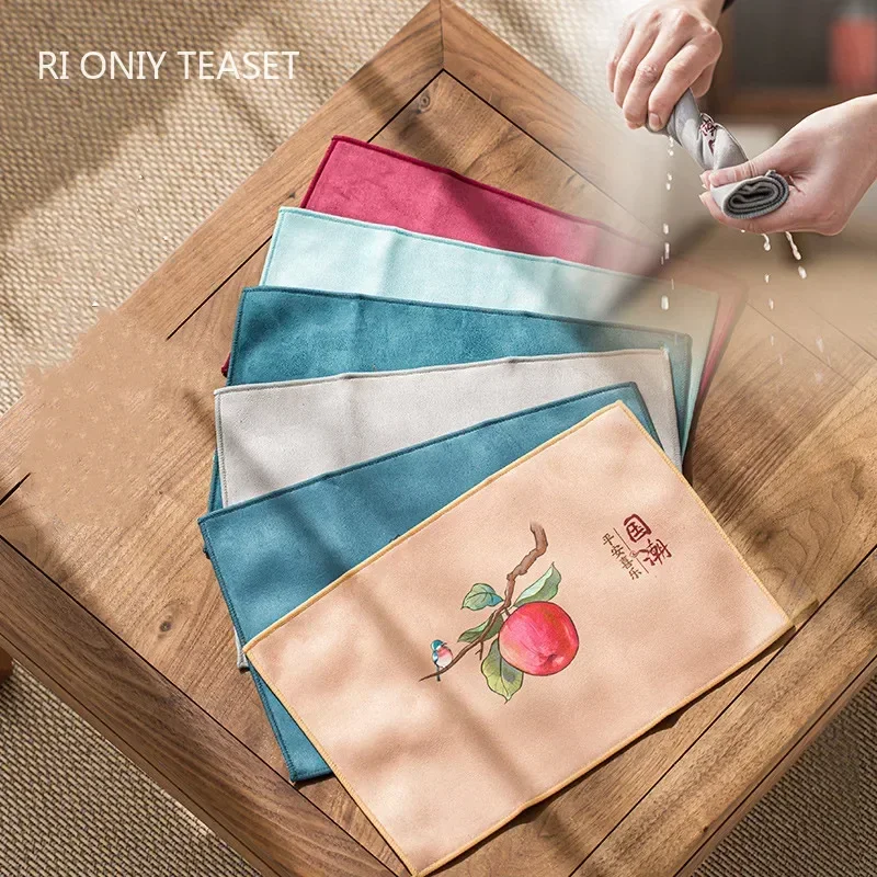 

Chinese Painted Tea Towel High-end Plush Absorbent Water Rag Thickened Tea Napkins Cloth Heat Insulation Coaster Tea Accessories