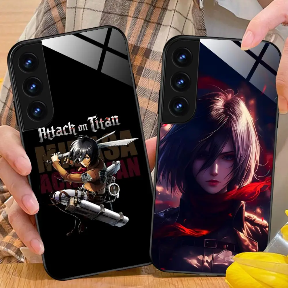 

AOT Mikasa Glass Mobile Phone Case for Samsung Galaxy S26 S25 S24 S23 S22 S21 S20 Note20 Plus FE Ultra Colorful Cover
