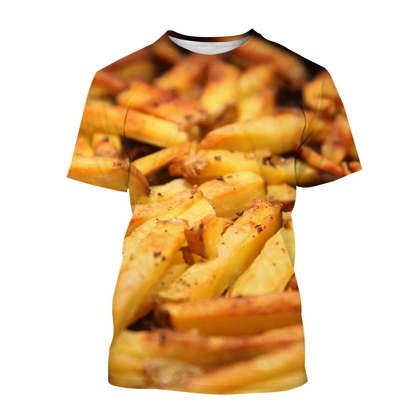 New Summer Tide French Fries Picture Men T-Shirts  Casual 3D Print Tees Hip Hop Personality Round Neck Short Sleeve Quick-Dry