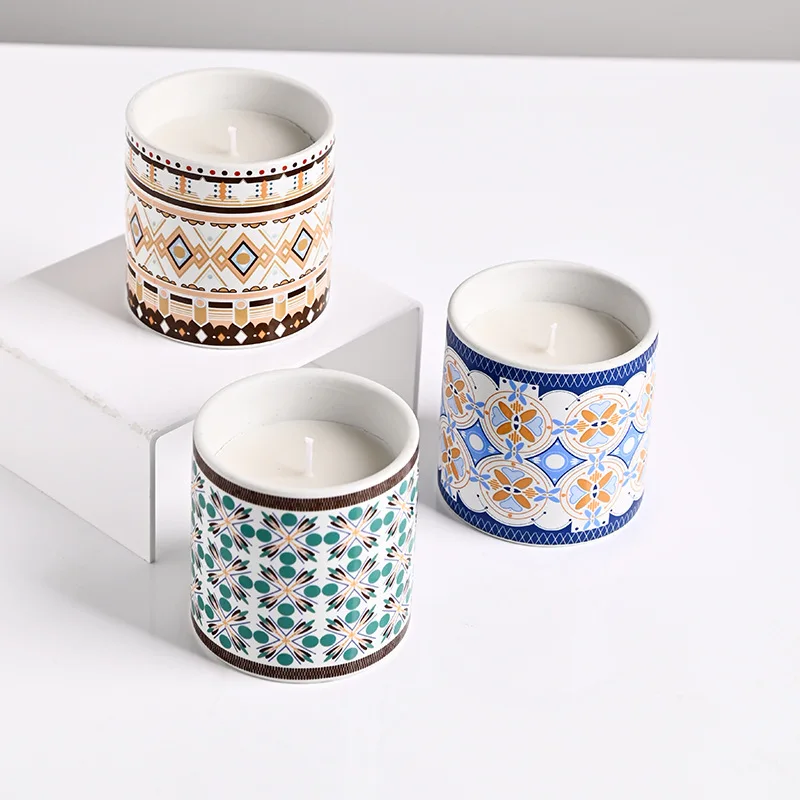 

New Ceramic Candle Cup Home Fragrance Soy Wax Aroma Candle Jar Empty Home Decoration