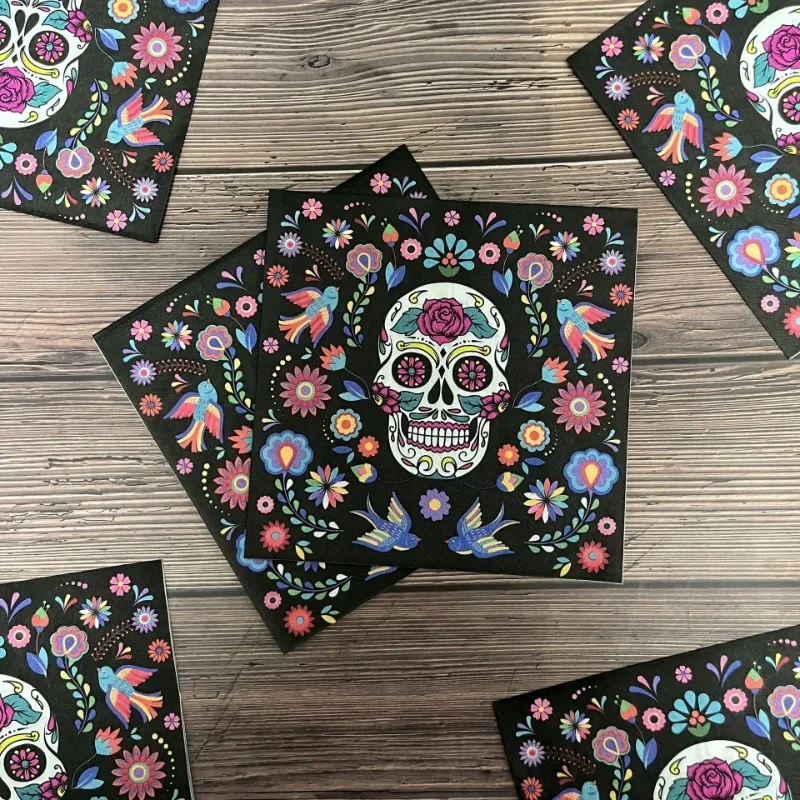 New Halloween Flower Skull Party Paper Napkins Colorful Napkins Party Decoration Paper Placemats Cheap 2-Ply 20pcs/Pac 33*33cm