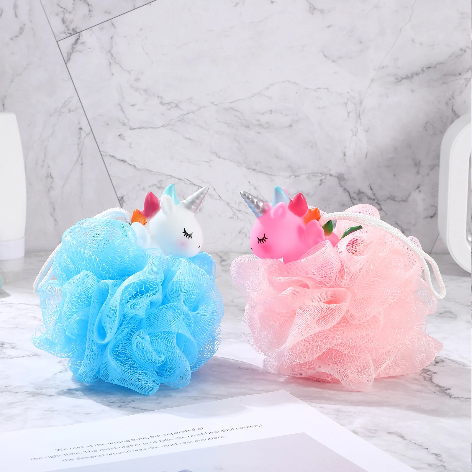 

2Pcs Exfoliating Kids Bath Loofahs Unicorn Design Shower Mesh Balls Soft Body Cleaning Accessories Kids Loofah