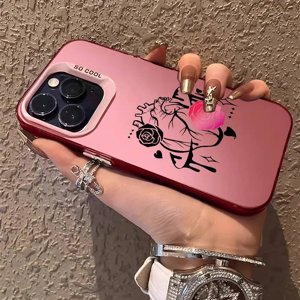 Ins الأزياء القلب حالة الهاتف آيفون 16 15 14 13 12 11 زائد برو ماكس متعدد الألوان أورورا الليزر للصدمات فوندا غطاء