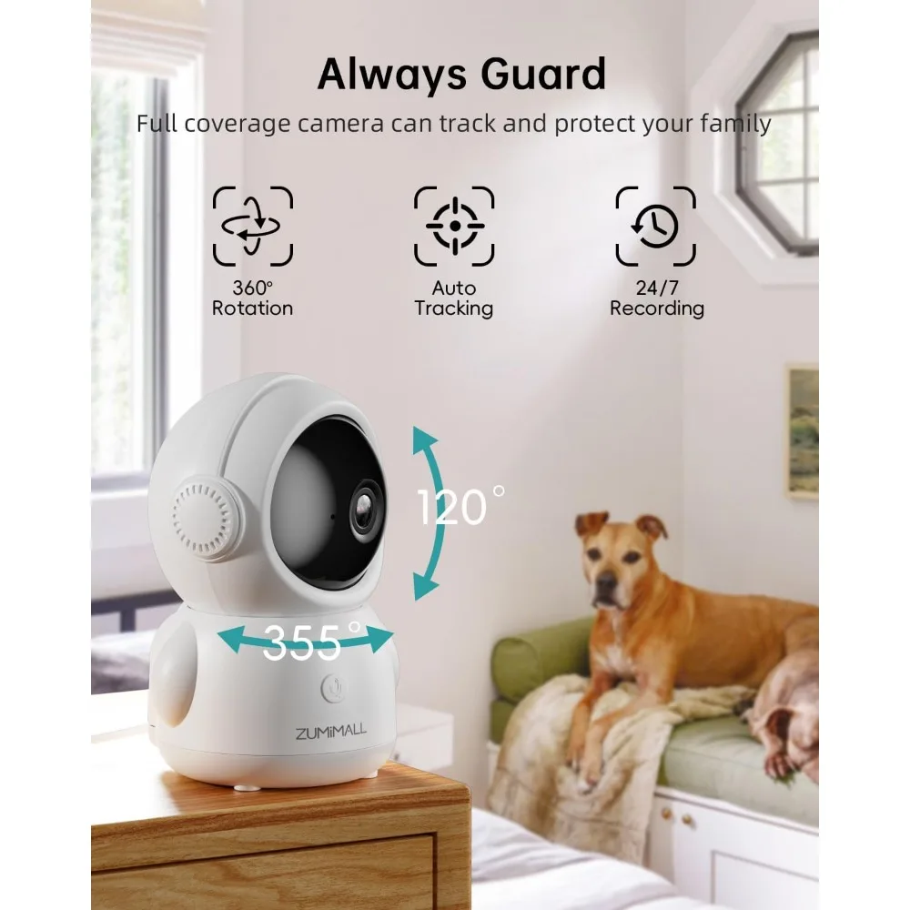 Security camera indoor, 5g/2.4g wifi baby monitor with camera and audio, 2k wired pet cameras for home security, one-click call