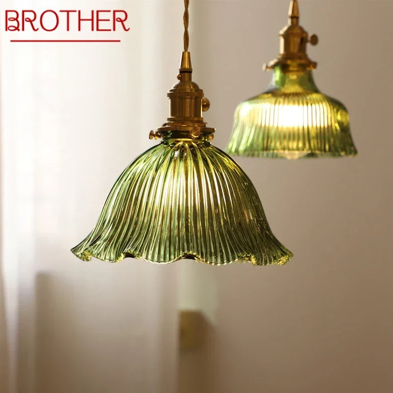 

BROTHER Nordic Brass Pendent lamp Modern Bedroom Bedside lamp Art Glass LED Restaurant Bar Aisle Chandelier