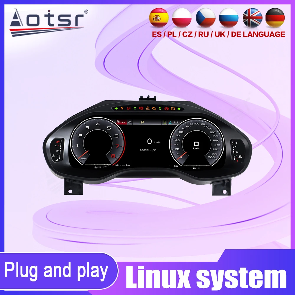 12,3" Digitales Kombiinstrument Virtuelles Cockpit LCD-Armaturenbrett Tachometer CarPlay Android Auto für Audi A8 D4 A8L S8 2011-2017