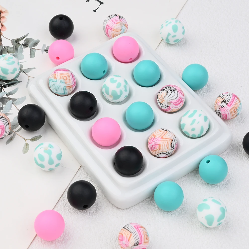40Pcs Colorful Round Silicone Beads Set for DIY Pacifier Chains, Food Grade Chewable Beads Teething Toy Baby Accessory Making