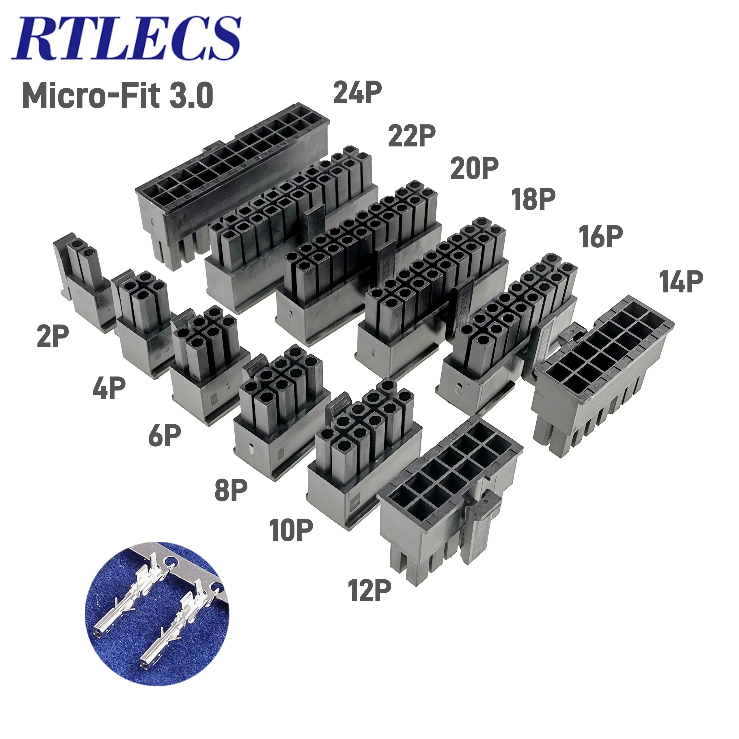 4pcs Micro-Fit 3.0 Connector Receptacle Housing 2 Pin 4 6 8 10 12 14 16 18 20 22 24 Circuits Male Shell Power Cross 43025