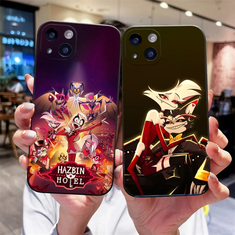 Cartoon H-Hazbin Hotel Phone Case For iPhone 14,13,12 Mini 11 Pro XR,X,XS,MAX 6S,7,8 Plus Silicone Cover Soft black