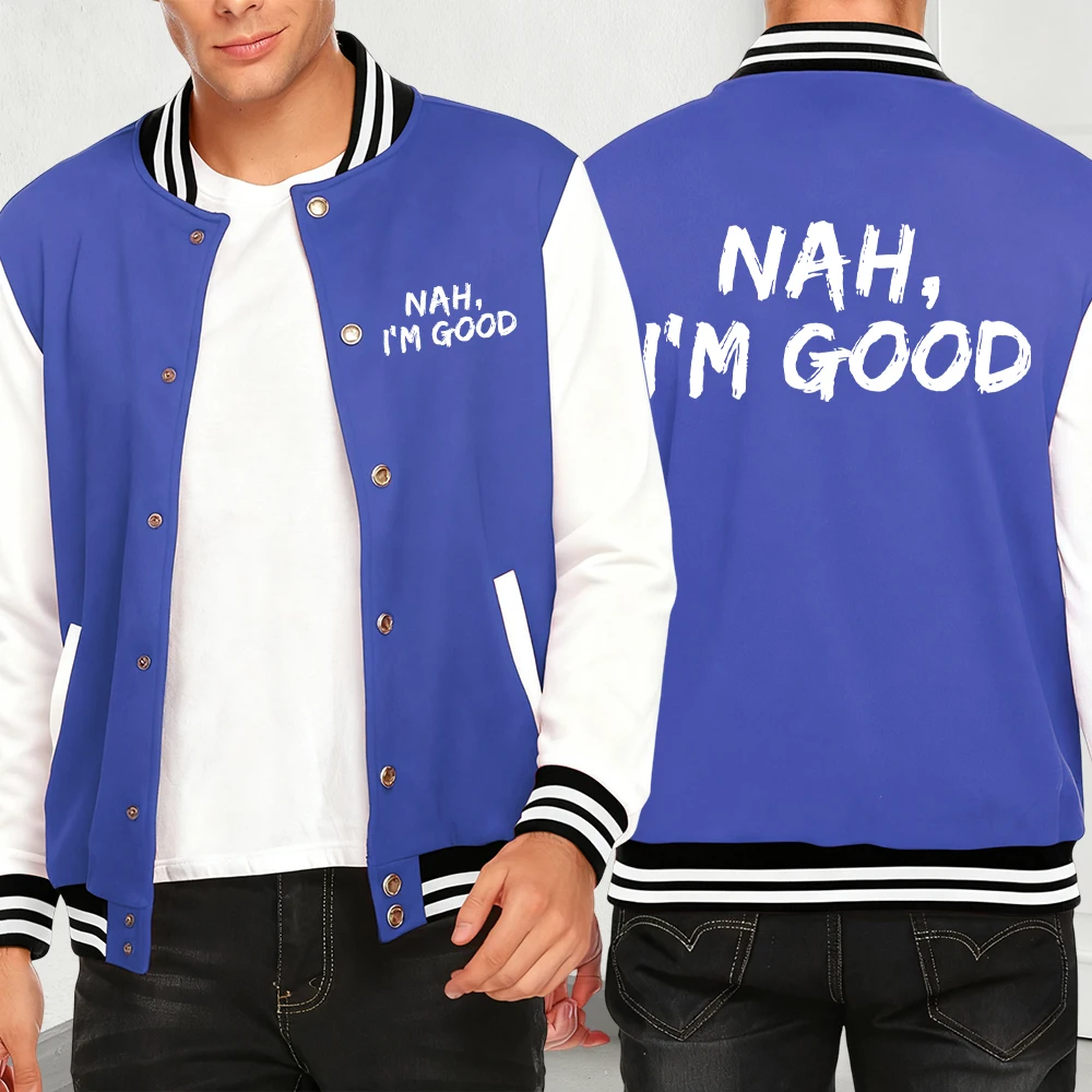 

Nah I'M Good Print Men Baseball Jersey Comfortable Loose Y2K Menswear Fashion Sportswears Hip Hop Autumn Casual Streetwear