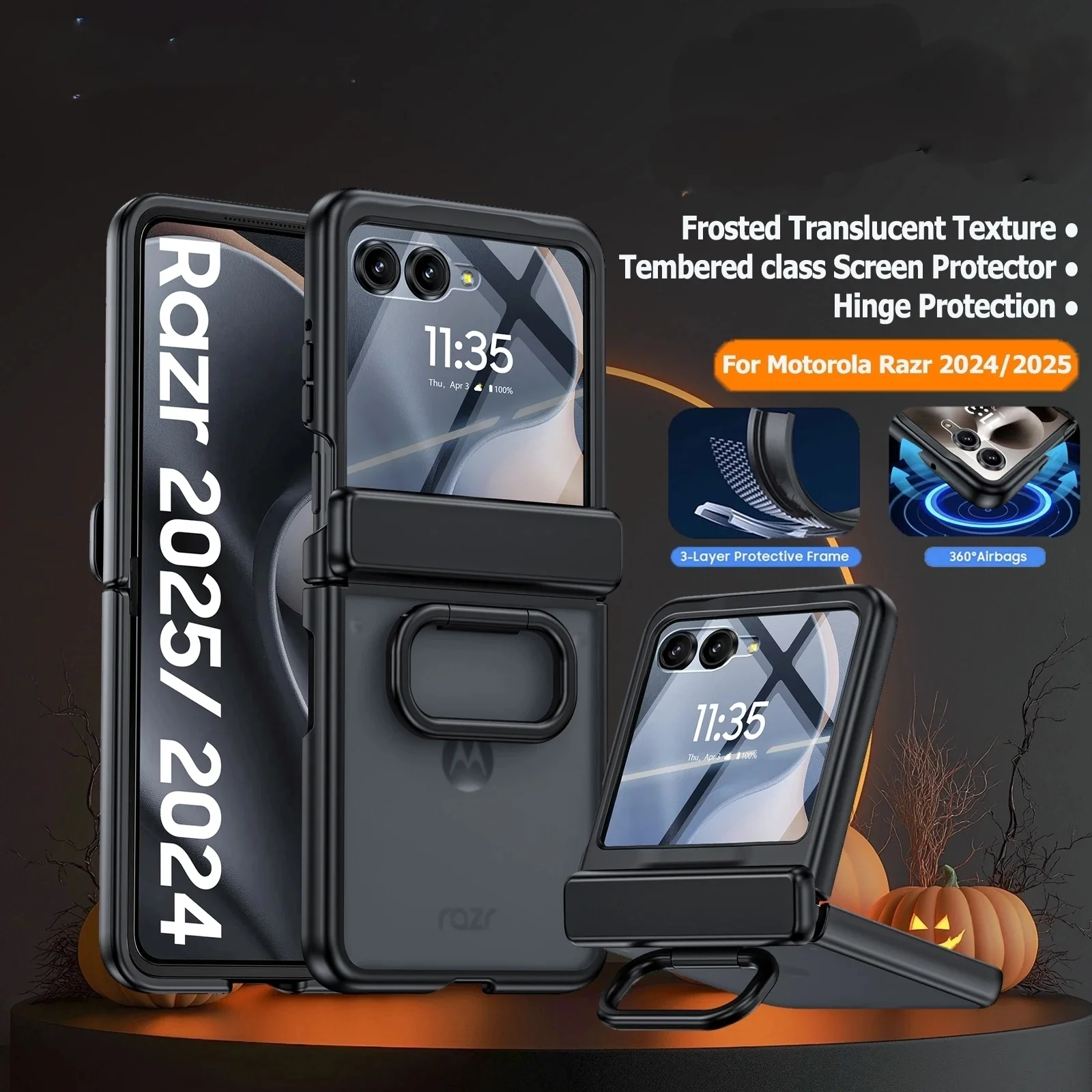 

Halloween Grifts,with Screen Protector&Hinge Protection,Matte PC Shockproof Phone Case for Motorola Razr 2024/2025 Case-Black