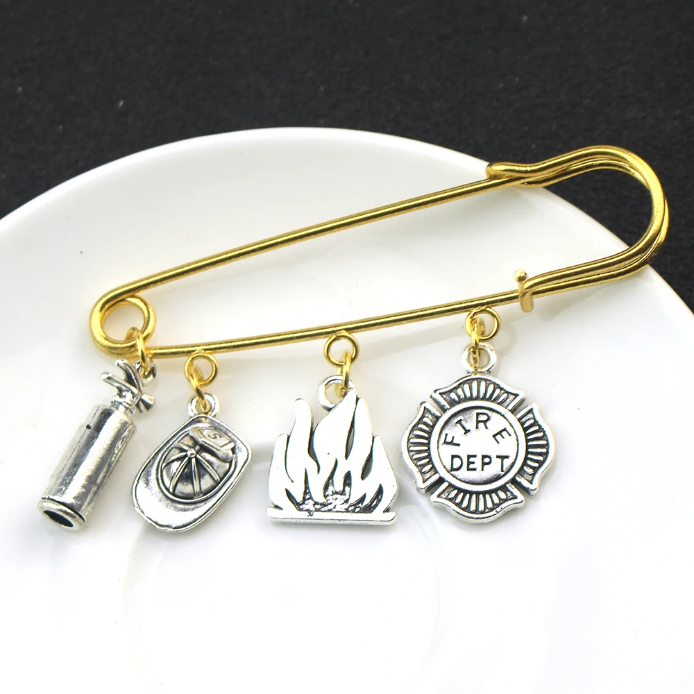 Firefighter Fireman Brooches Fire Hero Creative Fireman Gift Fire Dept Fire Hat Fire Extinguisher Pendant Pin Jewelry