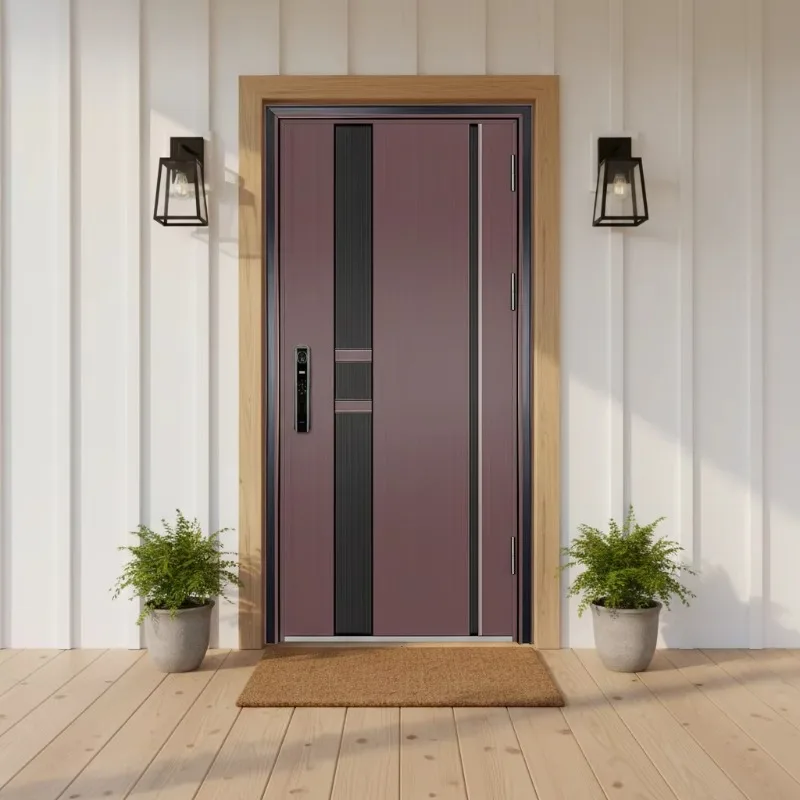 Modern Design Aluminum Alloy Iron Exterior Safety Steel Long Shank Metal Door Latest Design Main Door Steel Front