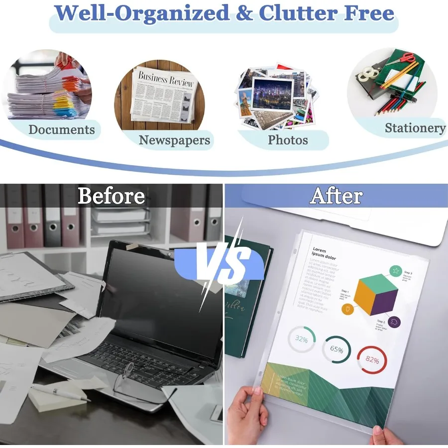 15 Pack Binder Pockets for 3 Ring Binder Organization Heavyweight Plastic Folder with SpaceSaving Closure Side Loading Letter S