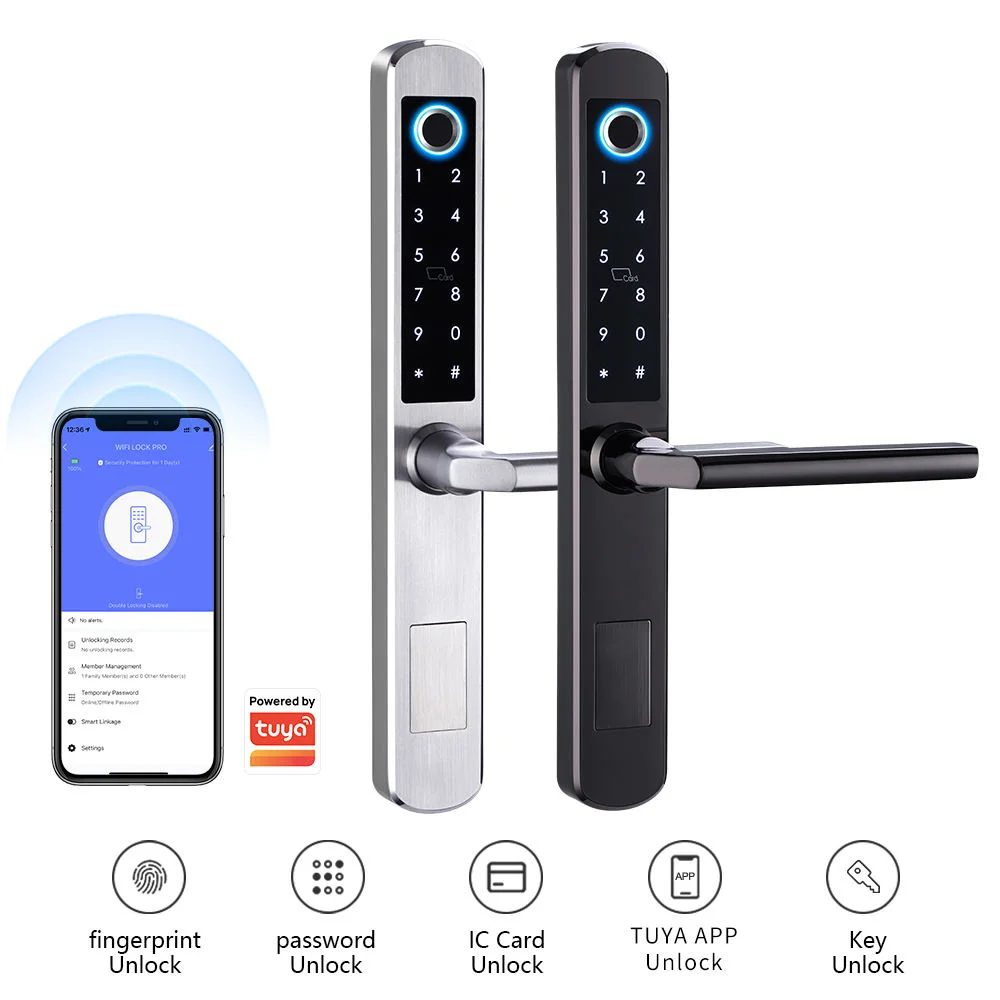 Tuya TTLock App Control Sliding Door Lock, IP64 Waterproof Fingerprint Keypad Lock, 304 Stainless Steel Aluminum Smart Lock