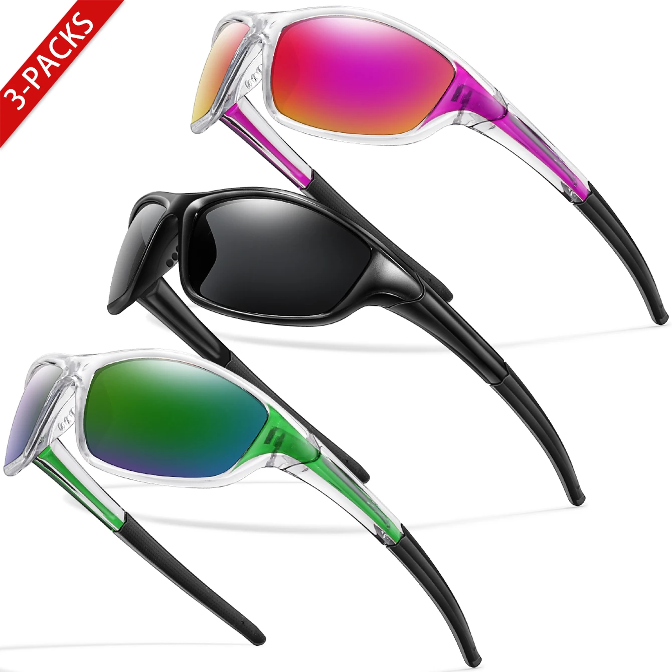 KAROS 3 Pcs Men Women Polarized Sports Sunglasses Cycling Glasses Outdoor Running Fishing Driving Eyewear Riding UV400 Eyewear