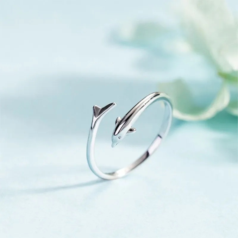 New Popular Fashion Cute Animal  Sterling Silver Jewelry Personality Dolphin Fish Exquisite Opening Rings