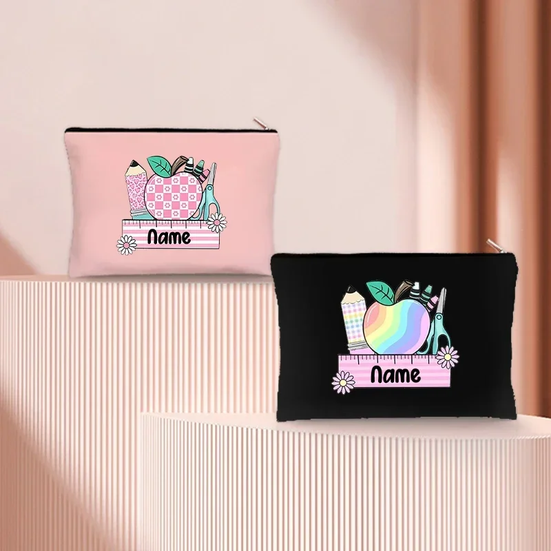 

Custom Teacher Cosmetic Bag Personalization Name Travel Toilet Skin Care Item Storage Cute Pencil Cases Pencil Ruler Organizer