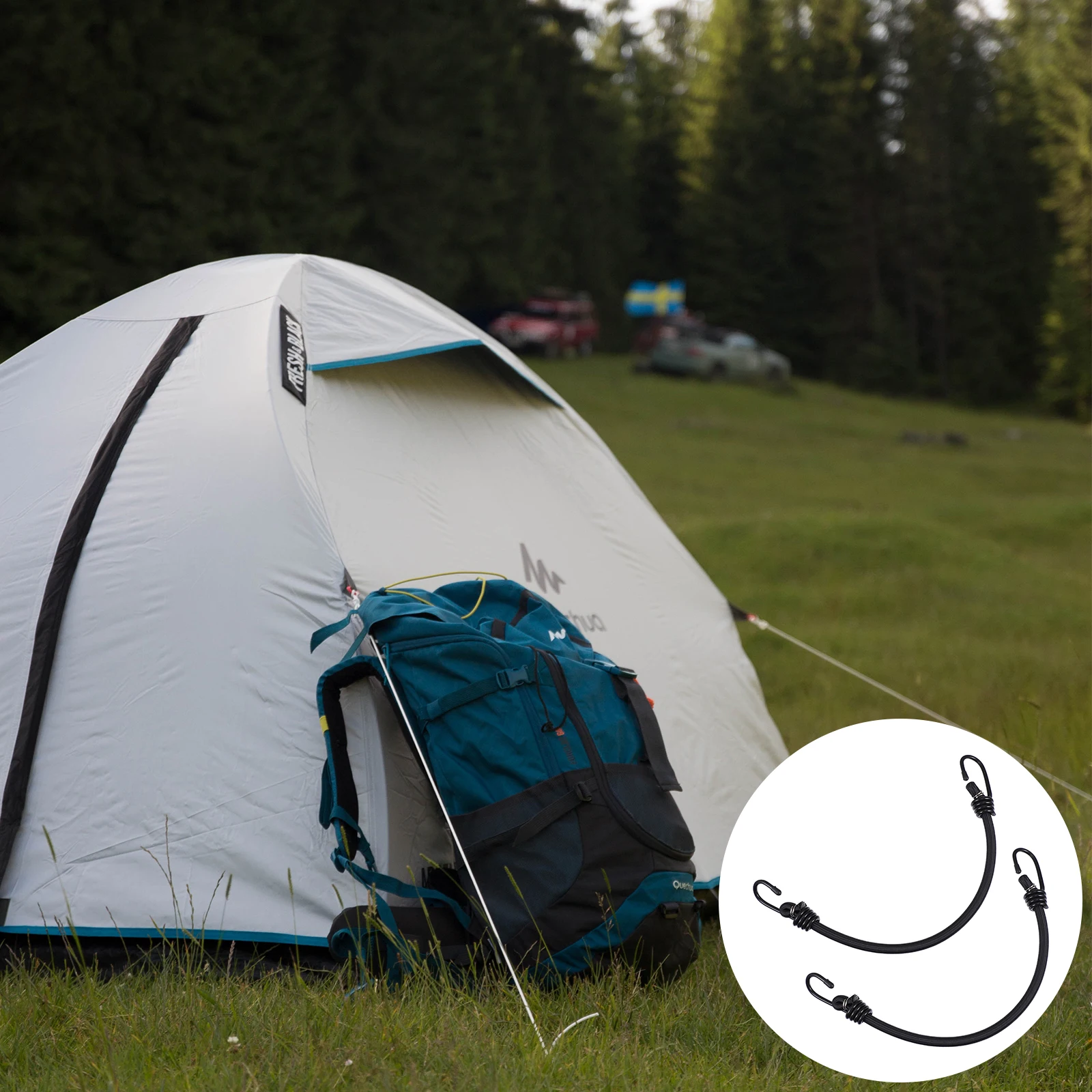 قطعتان من حبال بنجي مرنة مع خطافات لتثبيت الخيمة شديدة التحمل في الهواء الطلق وحزام ربط خفيف الوزن ومتين من البوليستر