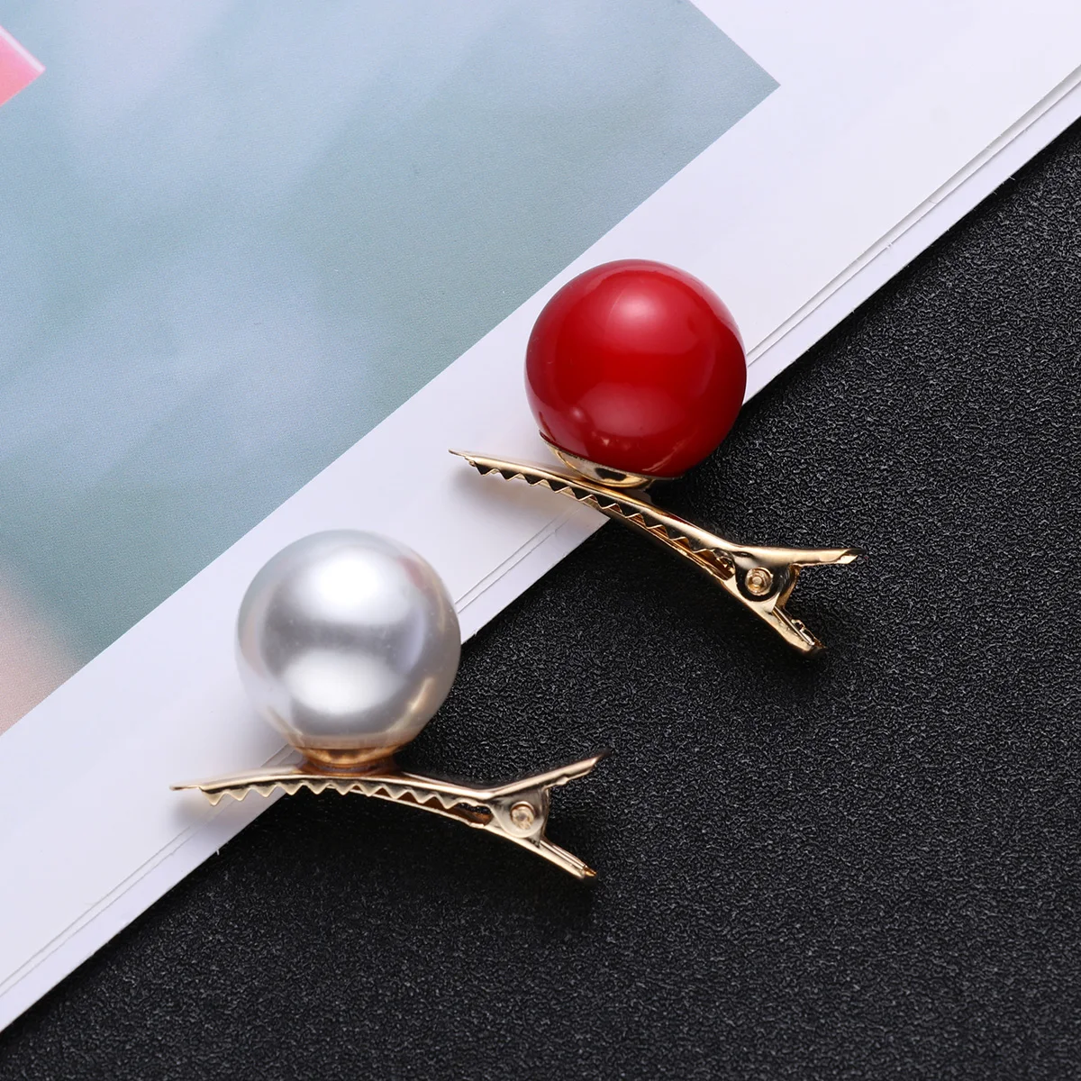 

10 pcs Big Pearl Duckbill Clip Women Hair Pin Red Elegant Stylish Wedding Party Daily Accessories