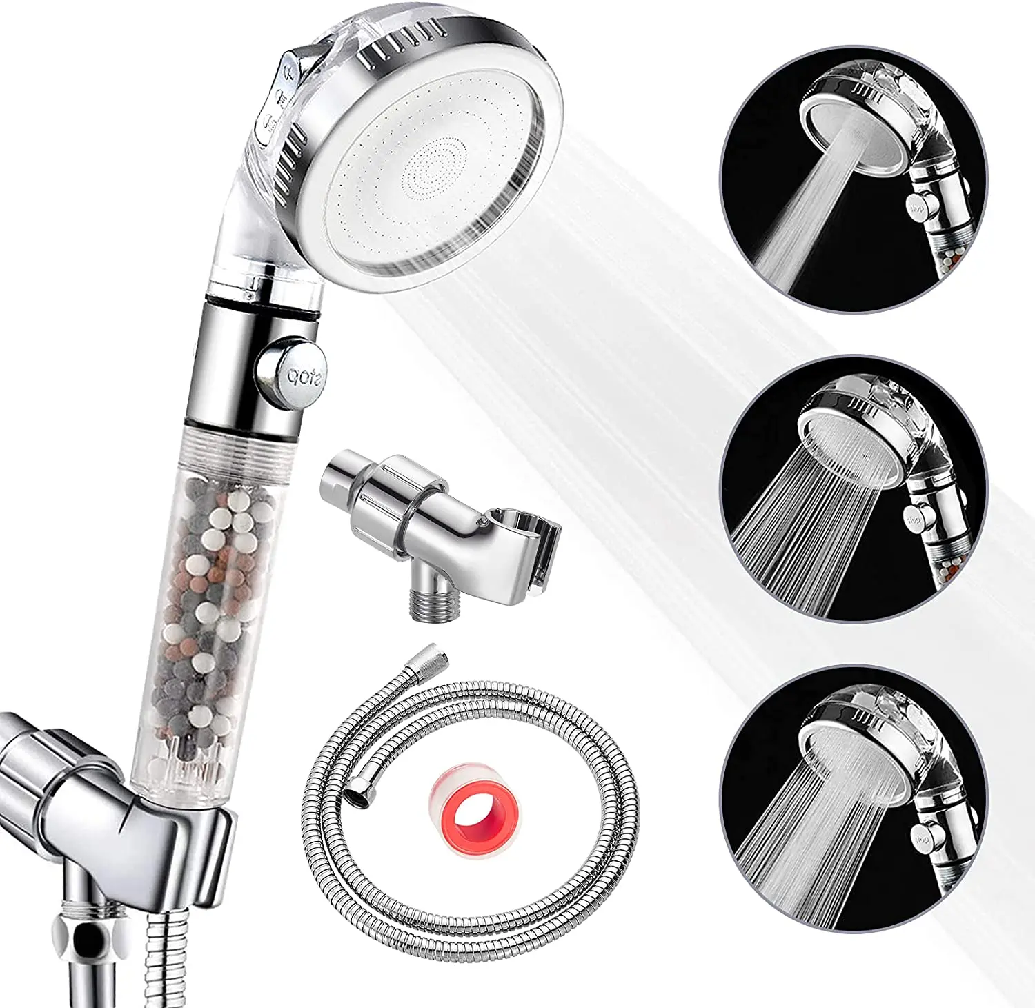 

Ручная насадка для душа с фильтром, 3 режима, высокое давление с переключателем включения/выключения, кнопка остановки, уход за кожей, съемная насадка для душа для ванной комнаты