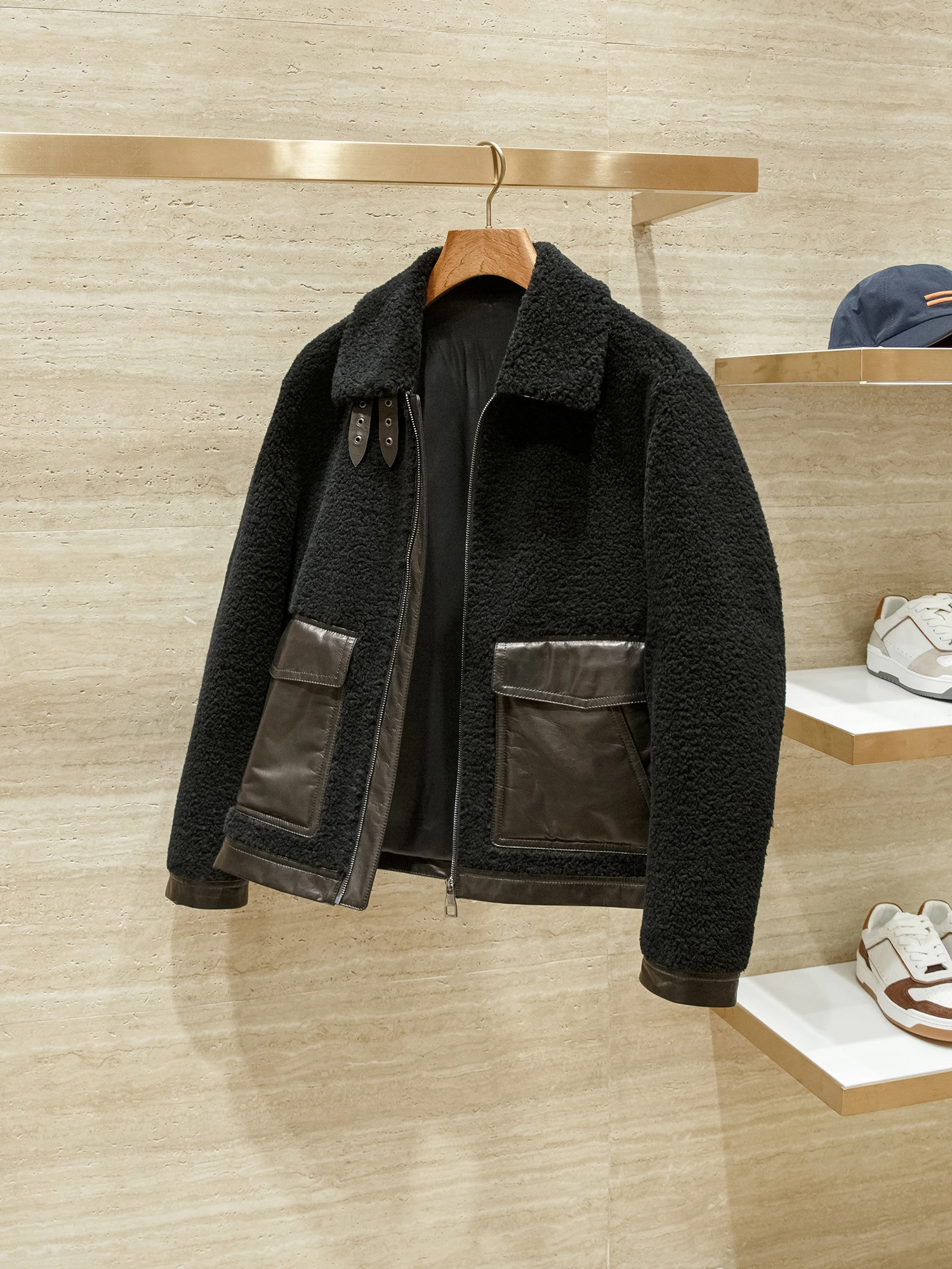 

Роскошная зимняя мужская теплая повседневная шуба из козьей кожи с отделкой из овечьего меха ограниченной серии Faion Urban Sle