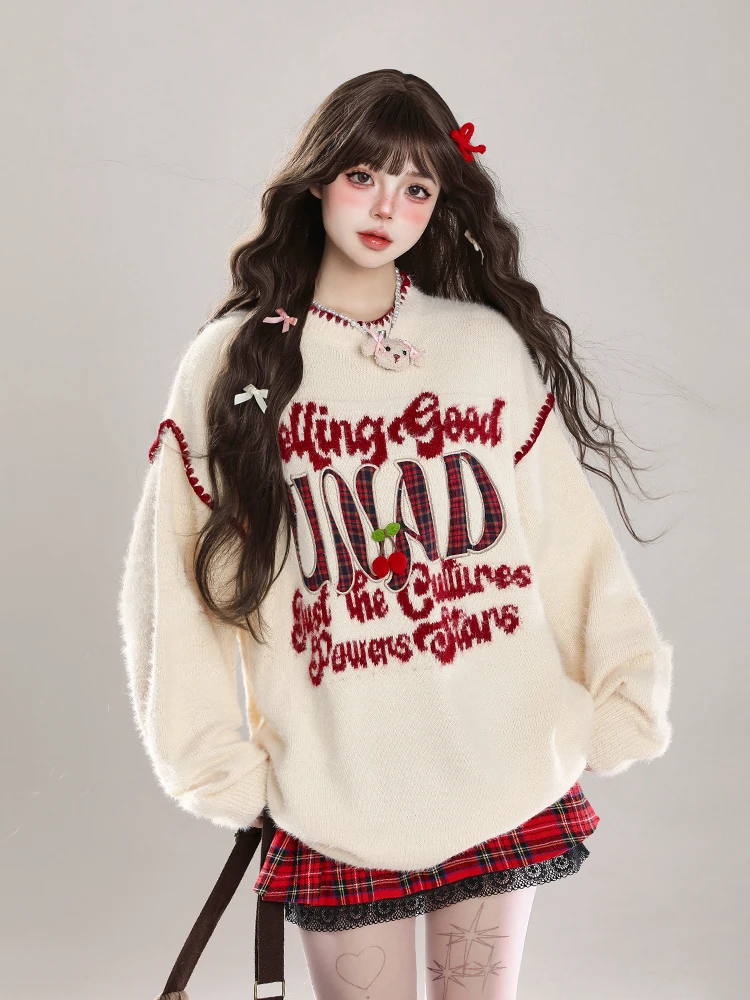 Harajuku Vintage Mohair Pullover Emo Knitwear Y2k Subculture Japanese Kawaii Sweater Grunge Aesthetics Knitted Retro Jumper