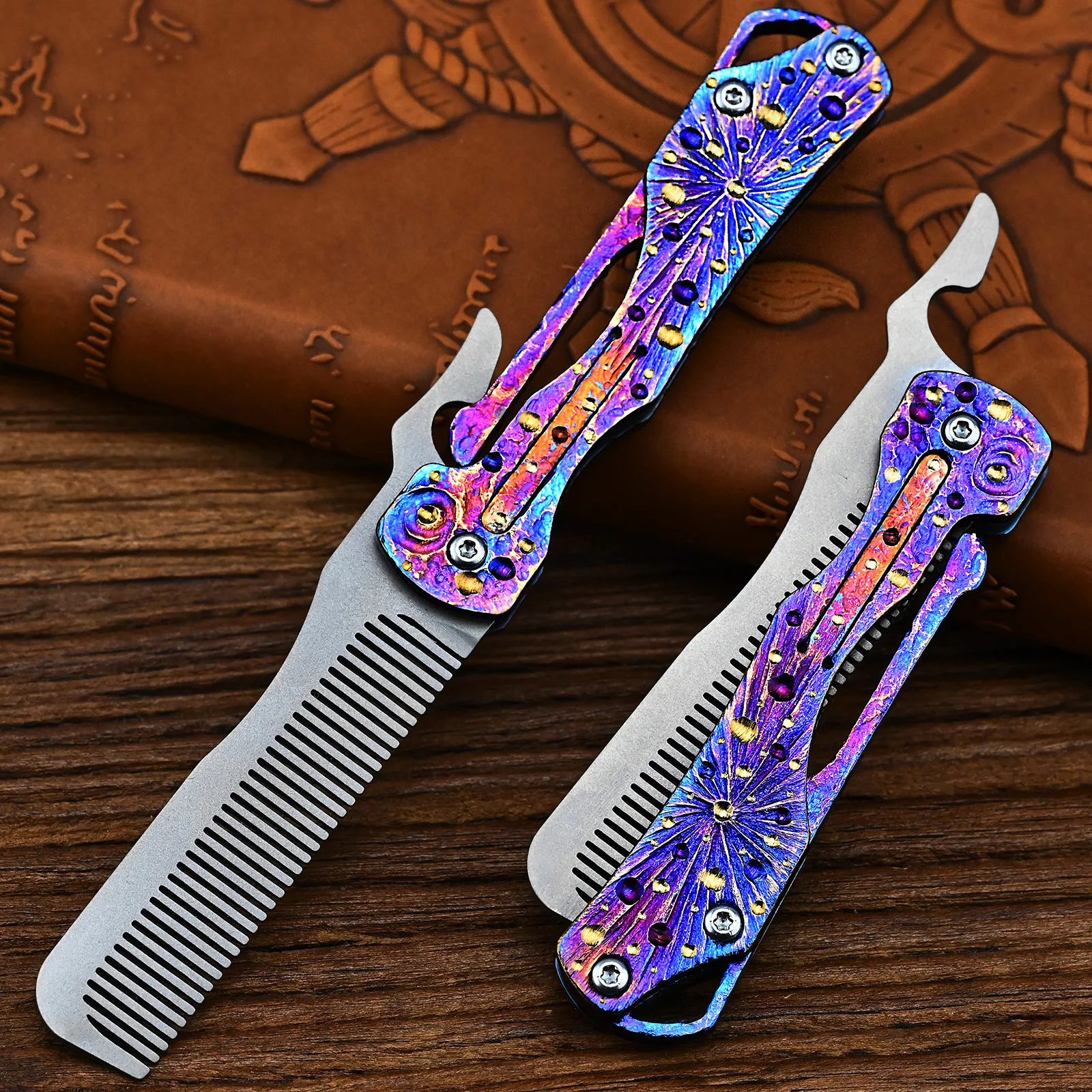 

Starry Sky Limited Pure Titanium Folding Comb Anti-Static Travel Massage Comb For Men And Women Home And OutdoorHair Brush EDC
