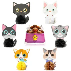 7Pcs Cat Themed Honeycomb Centerpieces Birthday Party Favor Table Decoration Meow Double Sided Table Toppers Party Supplies