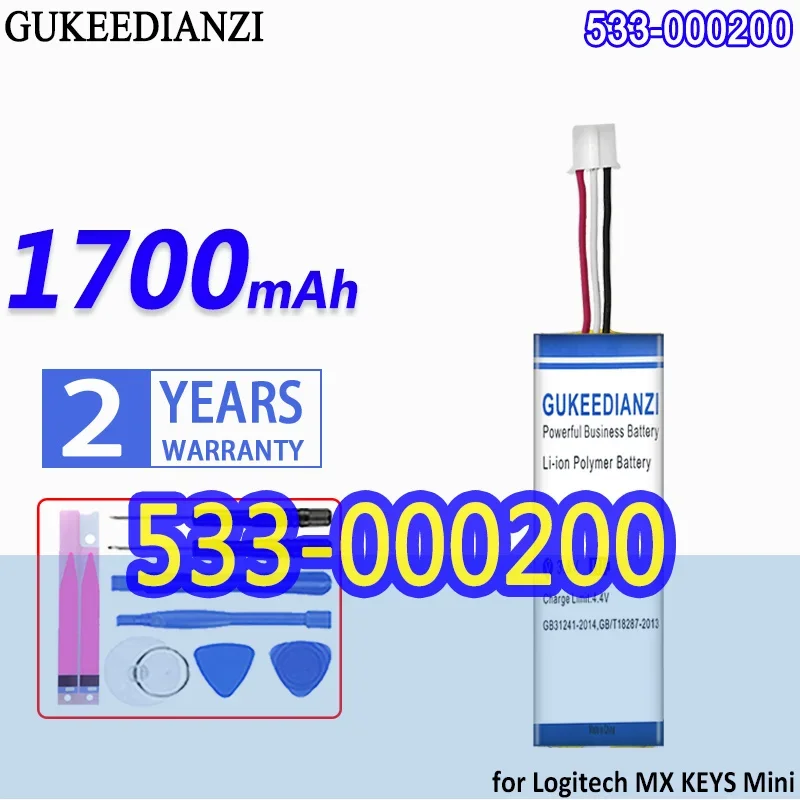 High Capacity GUKEEDIANZI Battery 533-000200 533000200 1700mAh for Logitech MX KEYS Mini YR0084 920-010514 Keyboard