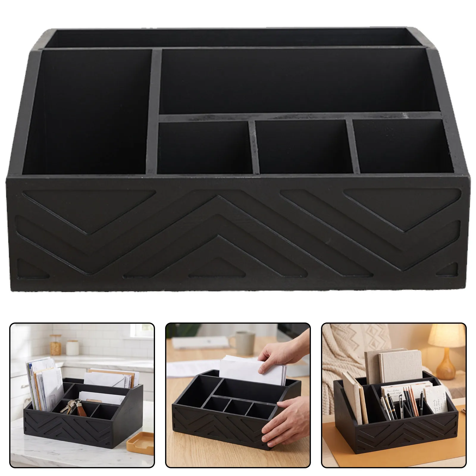 6 Compartments Wooden Mail Organizer Desktop Letter Holder Storage Box Sorter Office Desk Organizer Box Document