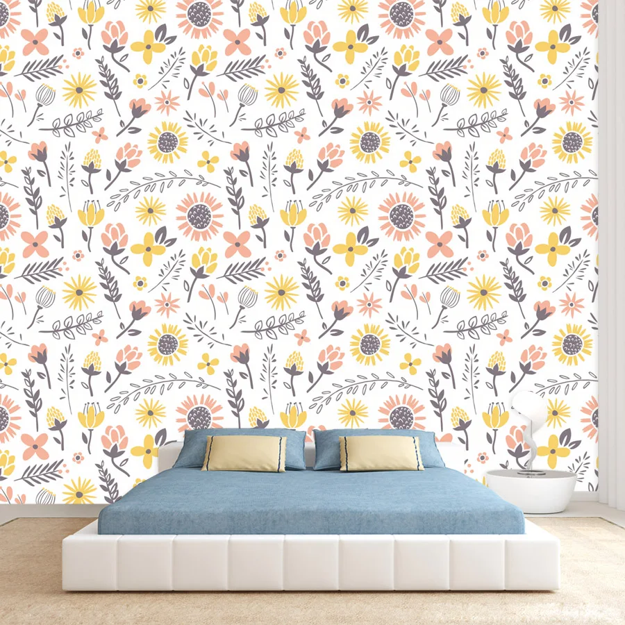 Self Adhesive Optional, 12+ Waterproof Nature Botanical Sunflowers Floral Wallpaper for Living Room Art Papers Home Decor Mural