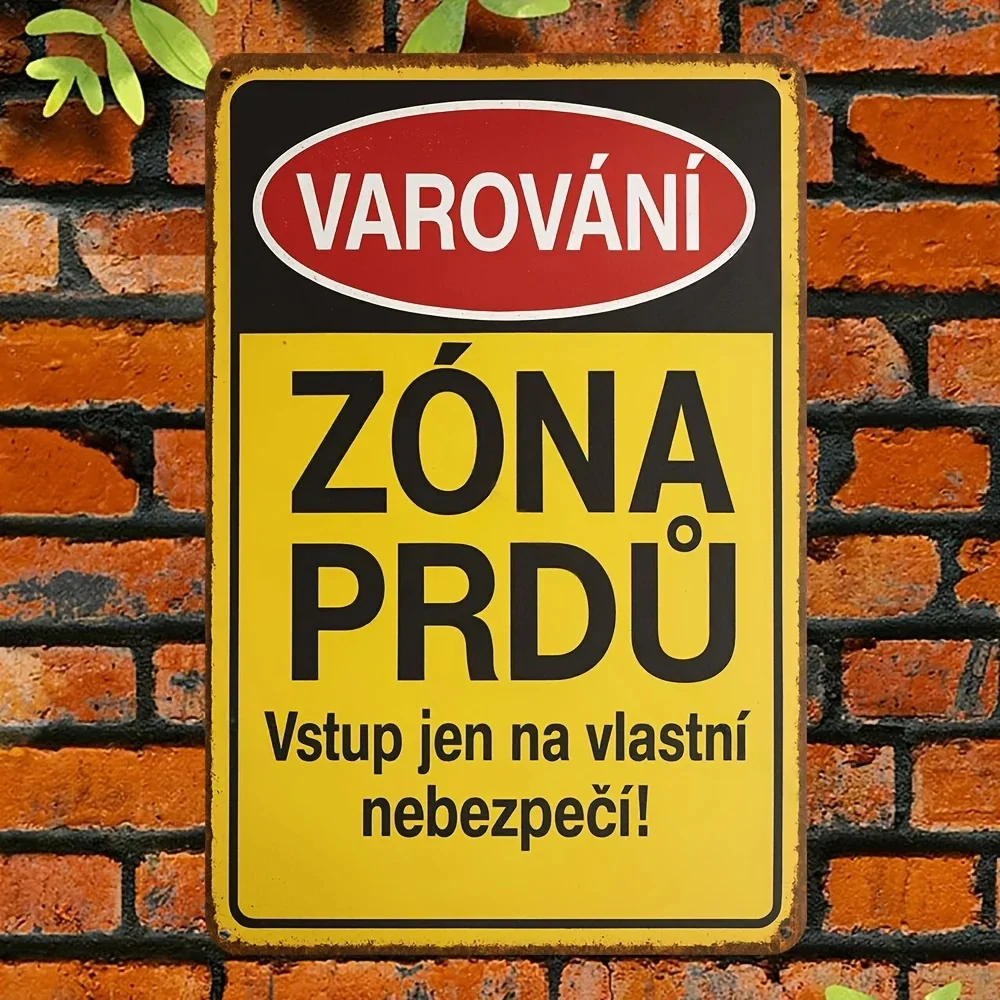 Letrero de hierro con eslogan checo vintage de Zona Pro – Arte de pared rústico amarillo y negro de 8x12 pulgadas para decoración nostálgica del hogar, cafetería, bar, garaje