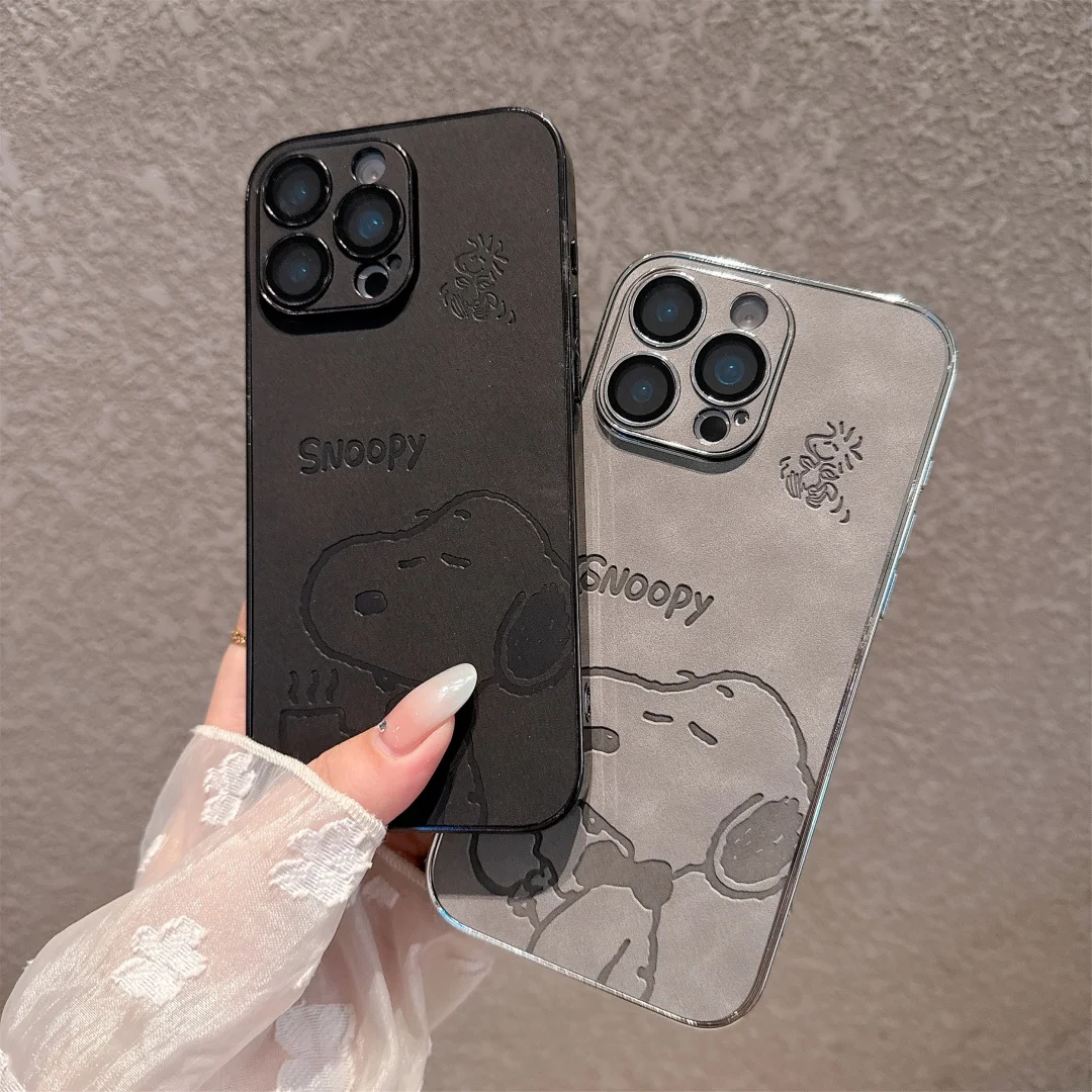 الفاخرة سنوبي تصفيح تنقش ثلاثية الأبعاد جراب هاتف آيفون 13 14 15 16 برو ماكس 16pro الكرتون وودستوك الإغاثة أغطية جلد