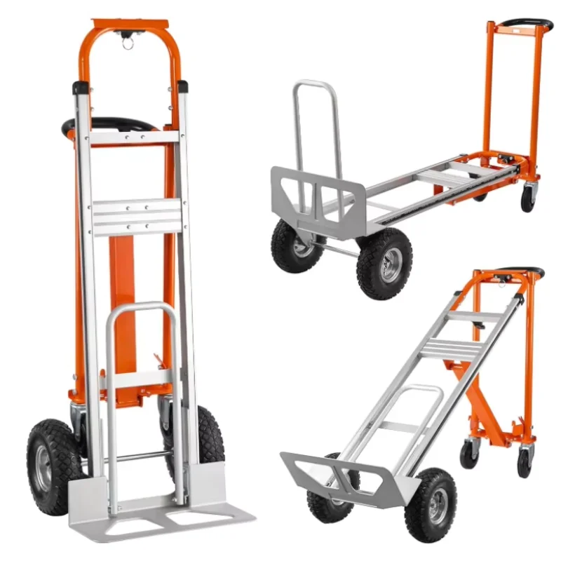 

Heavy Duty 1000 Lbs Capacity 4-in-1 Industrial Folding Dolly Cart with 10 " Rubber Wheels Aluminum Hand Truck