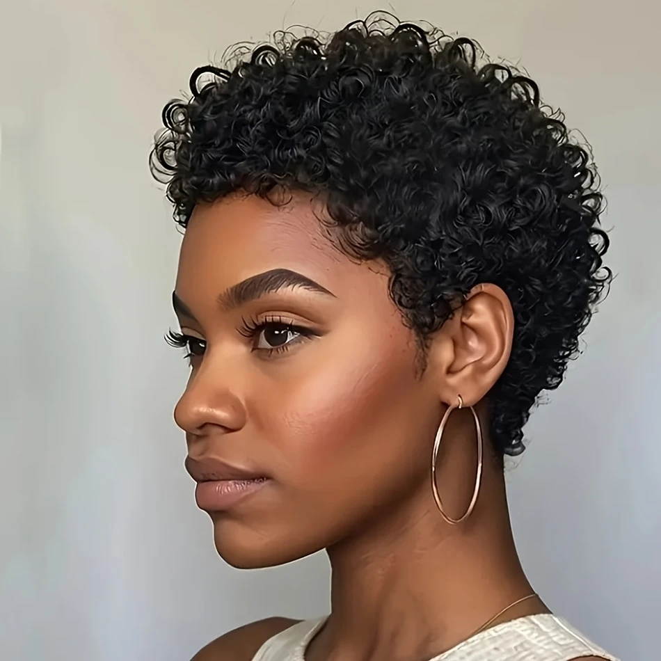 

Парики с стрижкой пикси, бразильский парик из натуральных волос Реми для женщин, короткие афро-кудрявые вьющиеся парики машинного производства