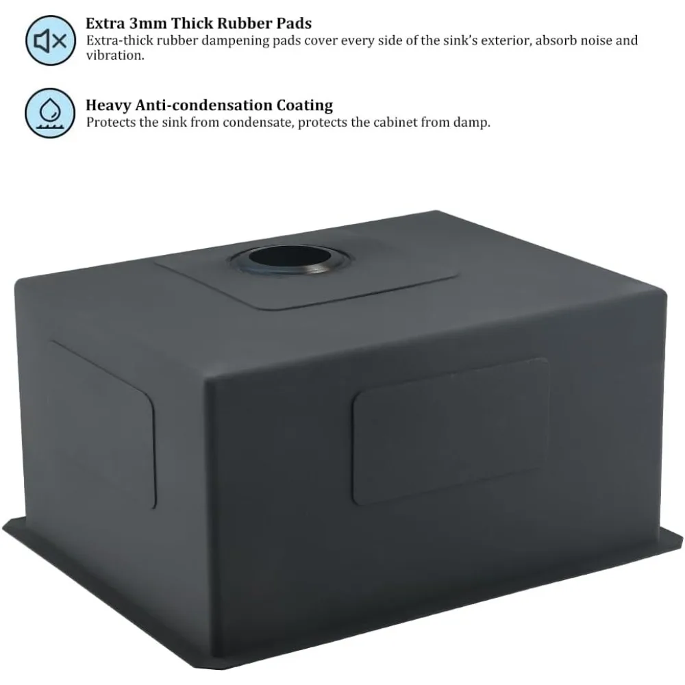 Fregadero de lavandería bajo montaje de 23 pulgadas de acero inoxidable negro - Fregadero de sala de utilidad de calibre 16 con dimensiones 18x13 para una eficiencia moderna del hogar