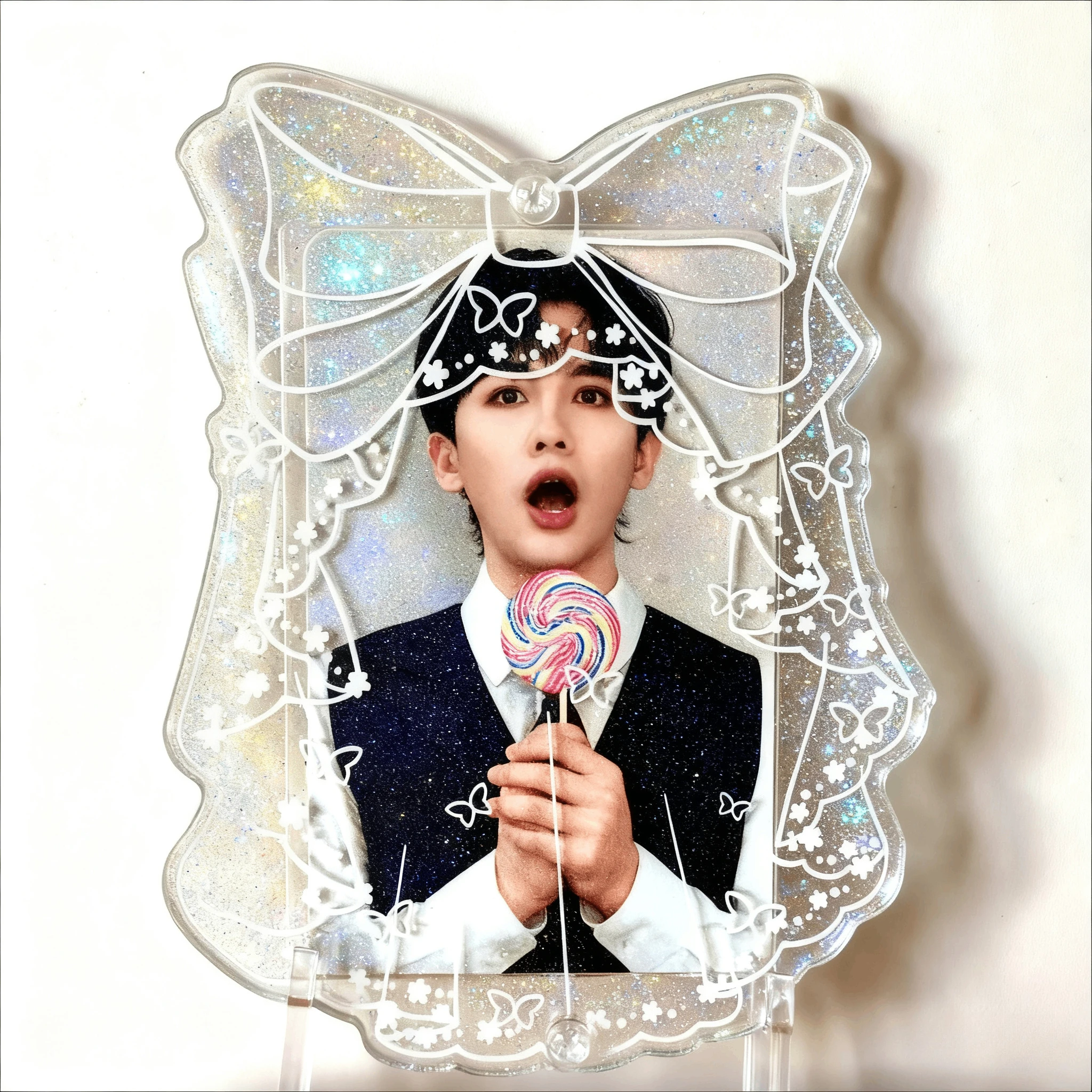 Bow Veil Acrylic Photo Frame - 3-inch K-pop Photocard Holder, INS Style Desktop Stand Gift for Fans & Friends Dust-proof Display