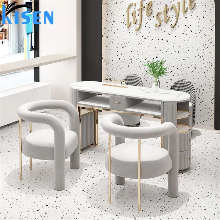 Luxury Popular Spa Beauty Salon Furniture Modern Double Seats Manicure Table  Nail Desk Station for Beauty Salon Use