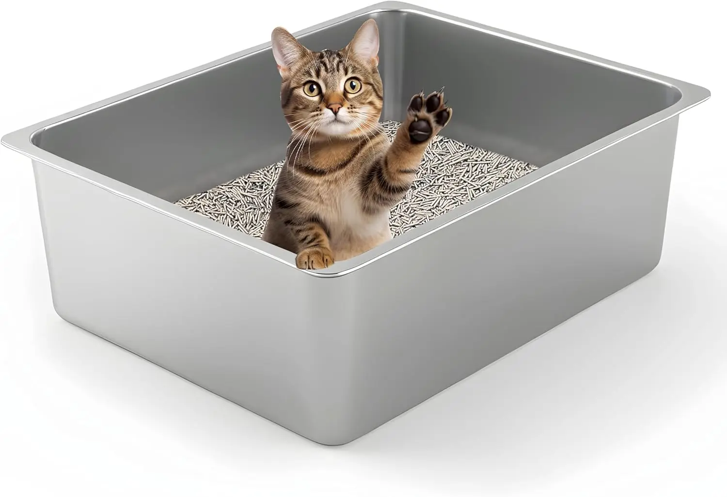 

Stainless Steel Cat Litter Box with High Sides, Large Metal Litter Pan for Indoor Cats, Easy Clean Non Stick Pet Toilet for