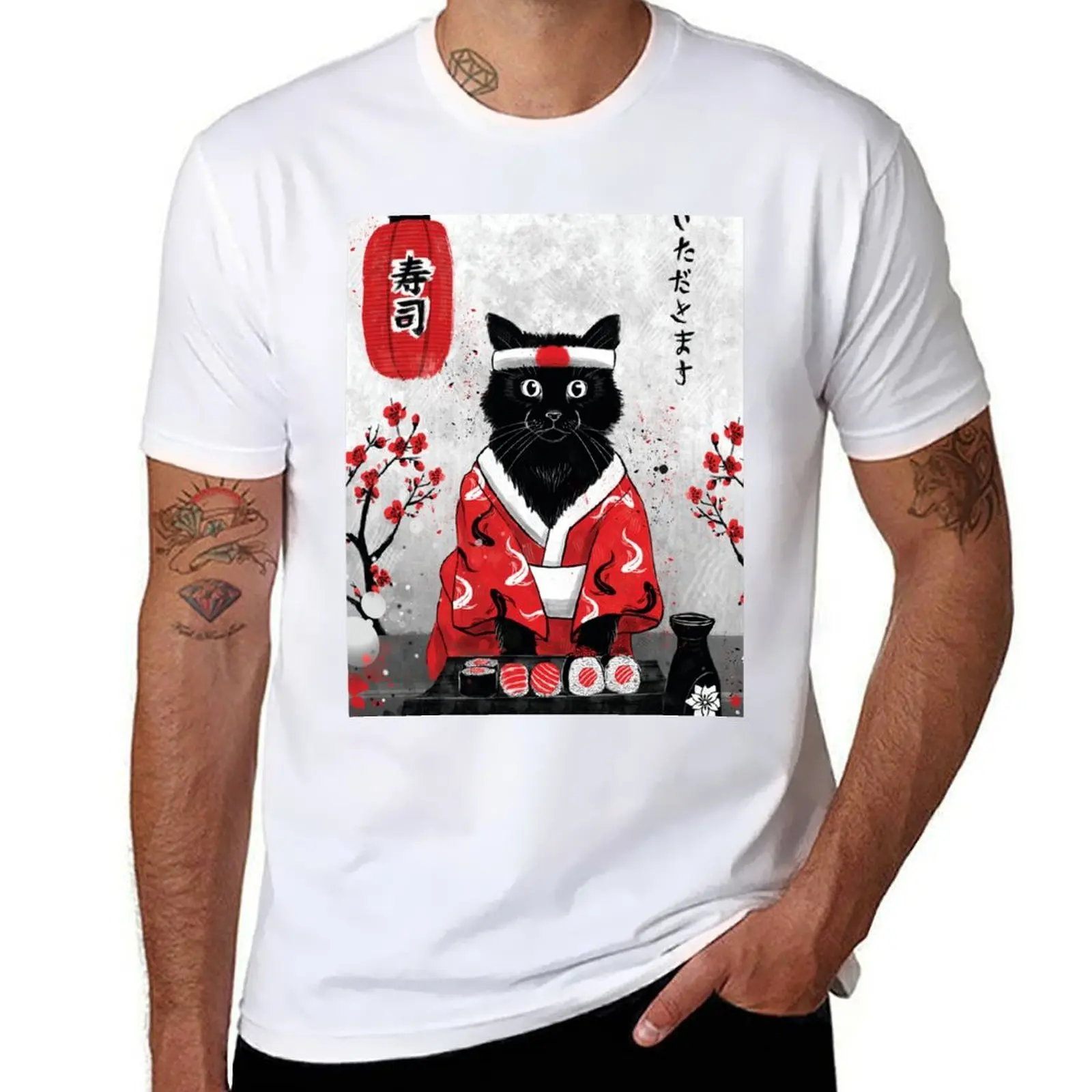 Camiseta Sushi Cat Japan Collection para hombre, camisetas 100% de algodón para hombre, camiseta 100%