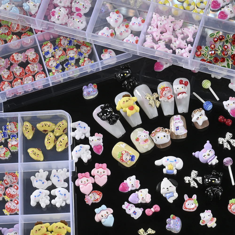 15 شبكة/صندوق مرحبا كيتي رسومات أظافر سحر الفراولة أرنب مرحبا كيتي Bowknot مسمار الزينة الراتنج هريرة Y2K مانيكير سحر #2