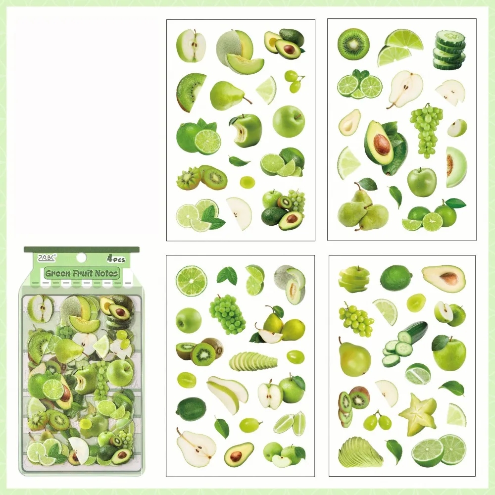 Fresh Cute Style Fruit Stickers Kawaii Style Creative DIY PET Stickers Fruit Theme Decorative Stickers Vintage Stickers