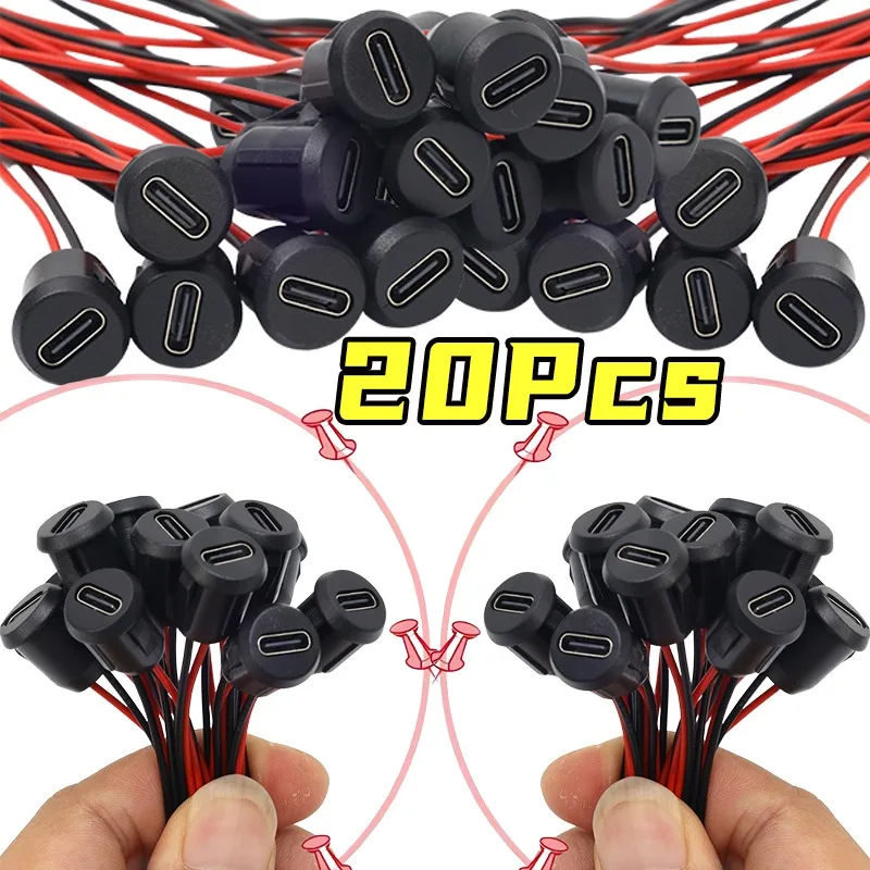 1-20pcs Type-C Socket with Female Chassis 2 Pin Connector Waterproof Jack Female Charging Port Charger Extension Power Plug