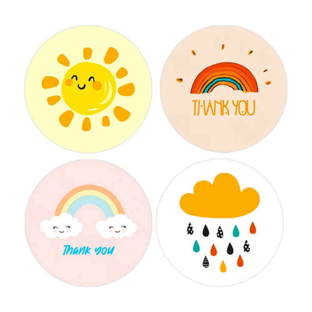 100-500pcs Cute rainbow thank you sticker seal label round flower multicolor label sticker handmade stationery sticker
