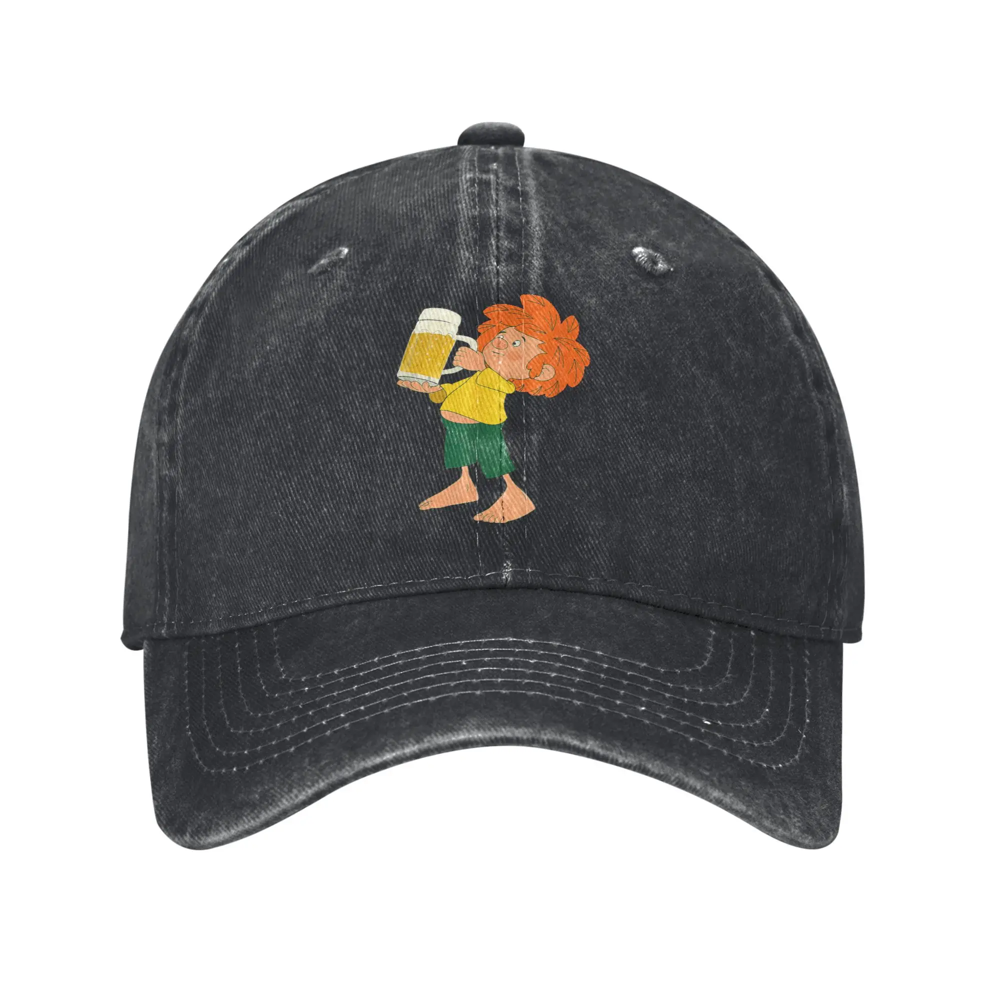 Pumuckl Drinks Beer Unisex Style Baseball Cap Anime Cartoon Distressed Denim Hats Cap Vintage Outdoor All Seasons Gift Snapback
