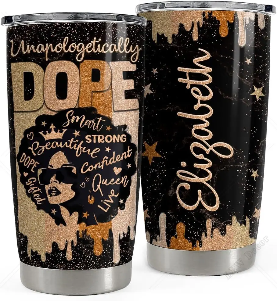 Personalized Black Queen Tumbler Stainless Steel 20oz Coffee Travel Mug Gift for Afro Black Girl Encouragement Birthday Women